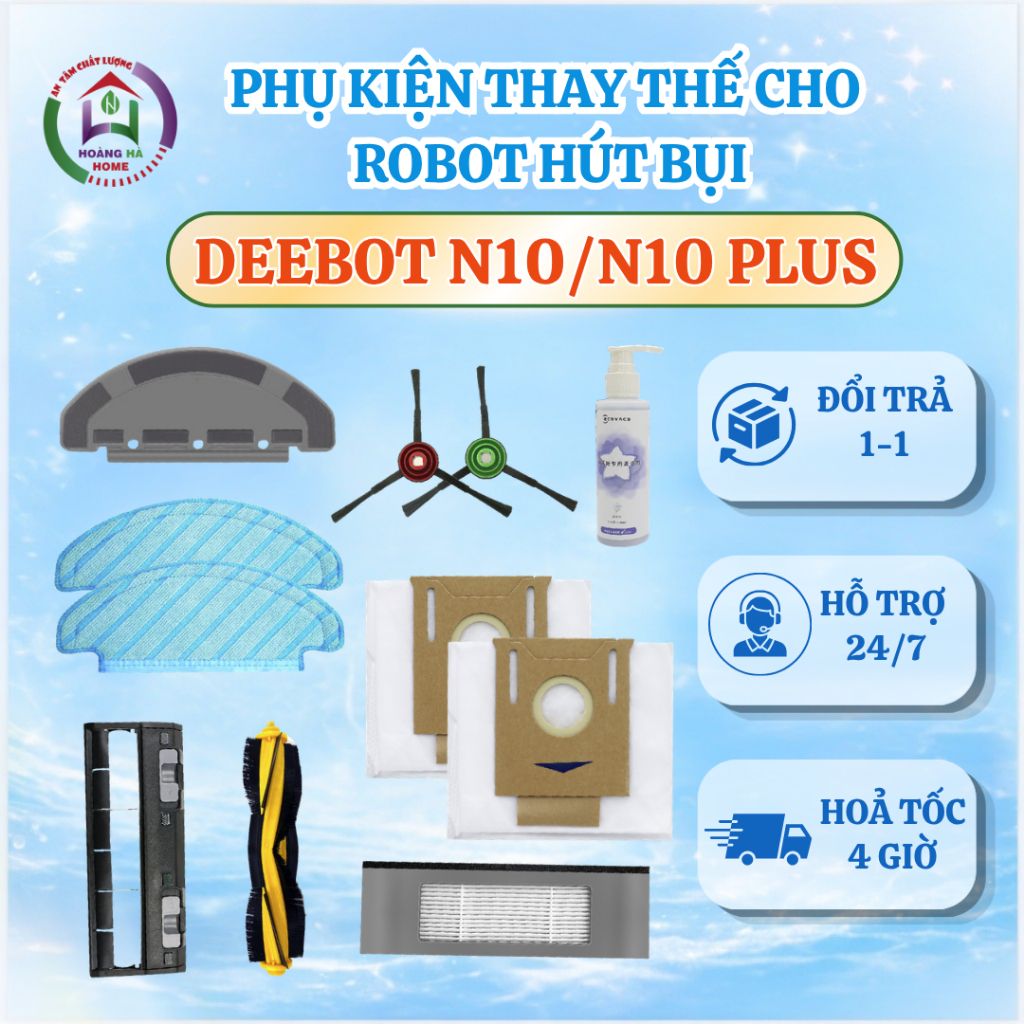 Phụ kiện tương thích cho robot Deebot N10, N10 Plus  - Giẻ lau khăn lau lọc bụi chổi quét nước lau s