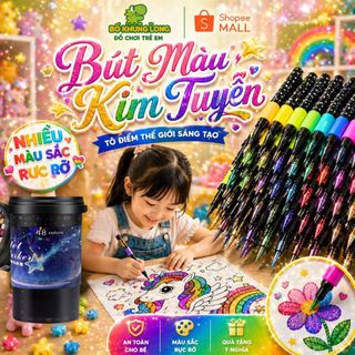 Đồ chơi vẽ hộp màu nhũ lấp lánh, bút nhũ lấp lánh cho bé BỐ KHỦNG LONG kèm hộp đựng, bút vẽ có nhũ lấp lánh siêu xinh