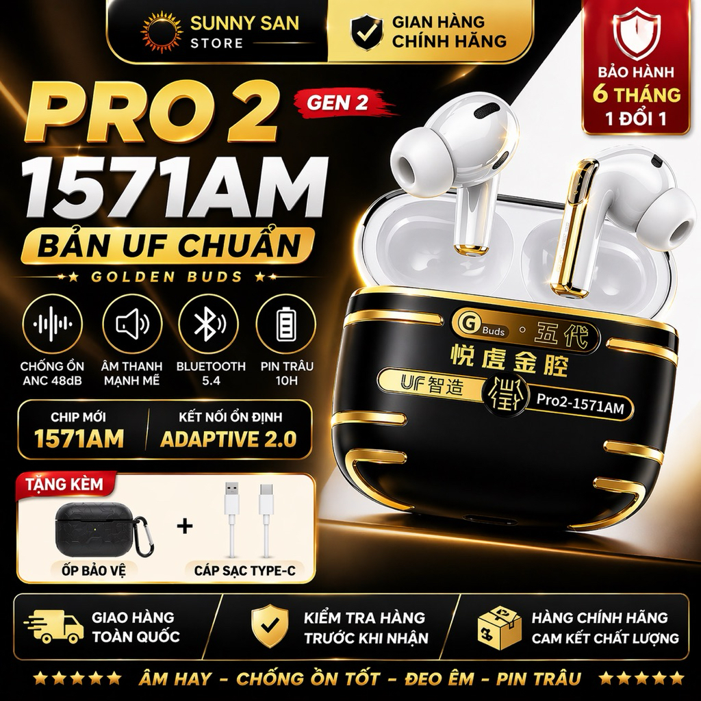[ Pro 2 1571AM UF ] Tai Nghe Hổ Vằn Pro 2 1571AM | ANC 48dB | Pin 8H | Vuốt Âm Lượng Trên Tai | ADAP