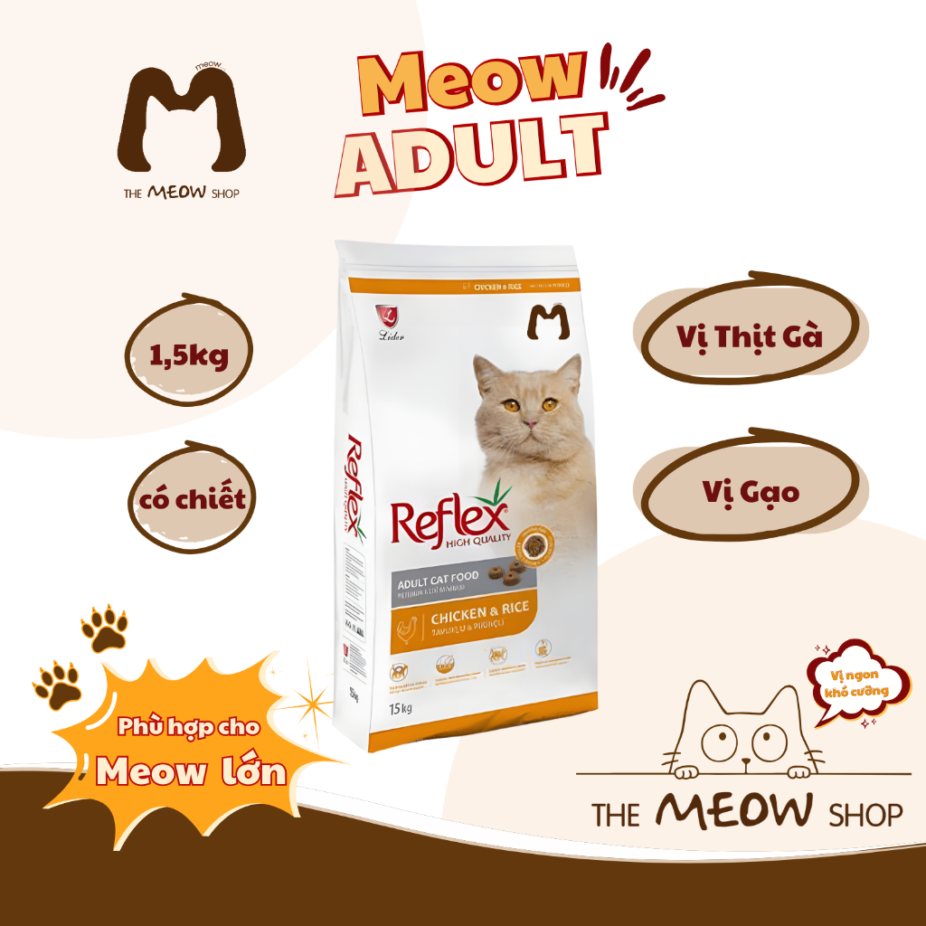 (BAO LỚN 15KG) Hạt Cho Mèo Trưởng Thành Reflex, Hương Vị Thịt Gà 15KG - THEMEOWSHOP