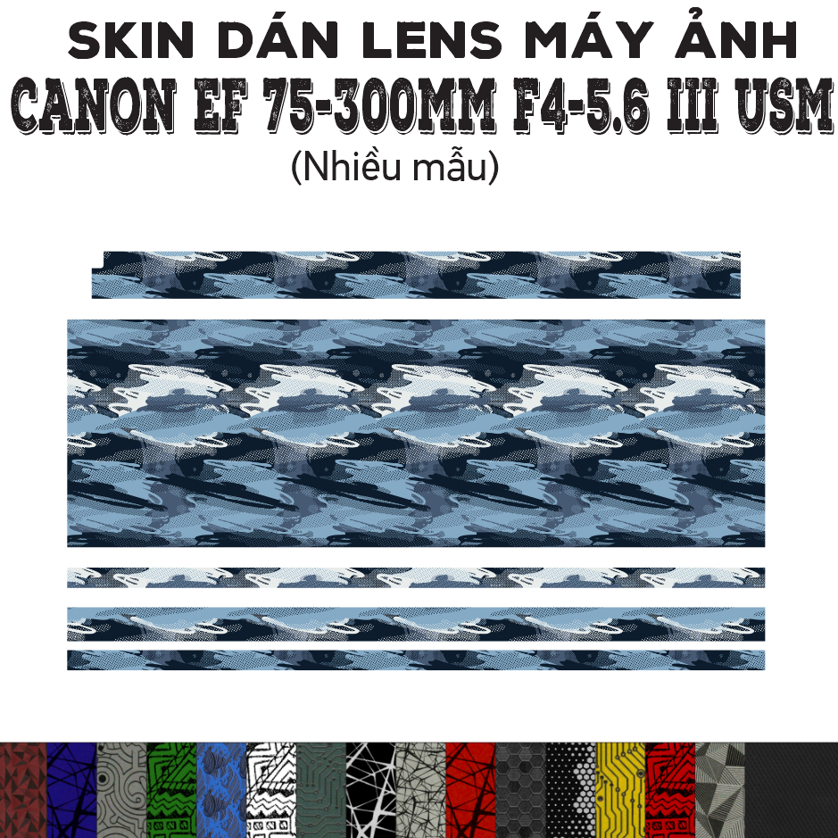 Skin dán Lens Canon EF 75-300mm f4-5.6 III (Mark 3) (Nhiều mẫu) | Decal Film 3M dán bảo vệ ống kính 