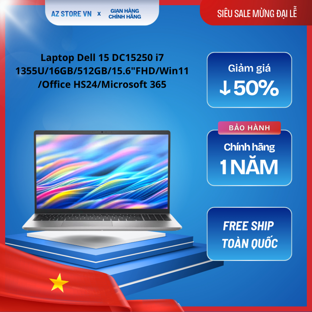 Laptop Dell 15 DC15250 i7 1355U/16GB/512GB/15.6"FHD/Win11/Office HS24/Microsoft 365