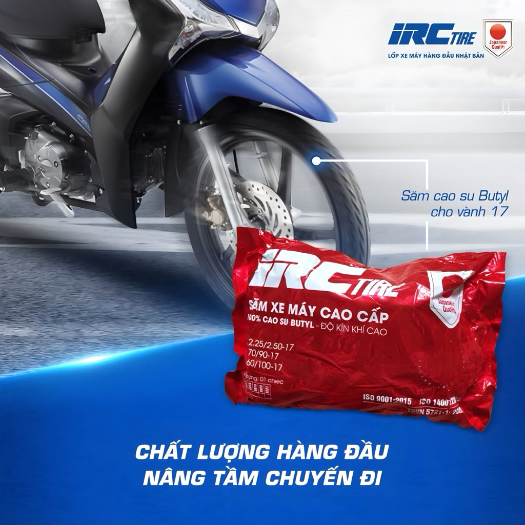 (Ruột) Săm Xe Máy Cao cấp IRC - Siêu kín khí -100% Cao su Butyl