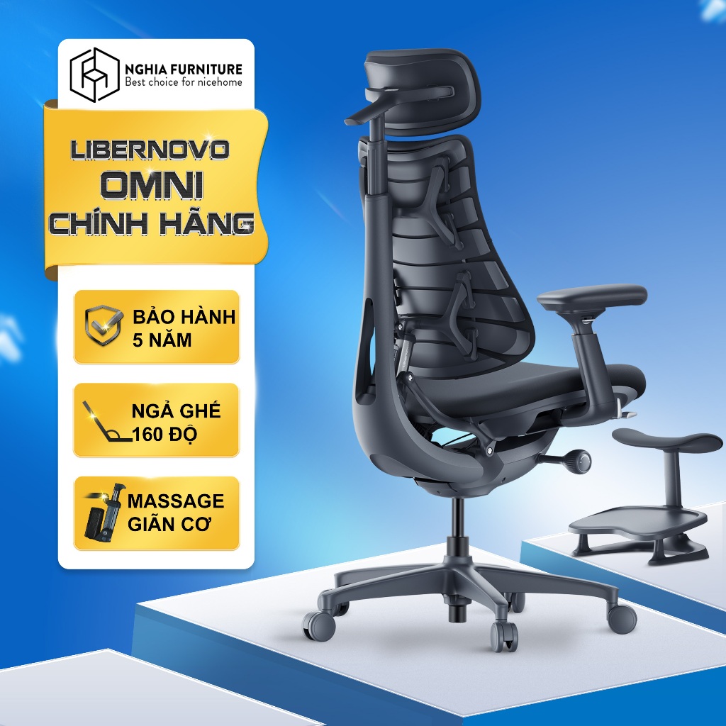 Ghế công thái học Nghia Furniture LiberNovo Omni, Mâm 48cm, Hàng chính hãng, Bảo hành 2-5 năm