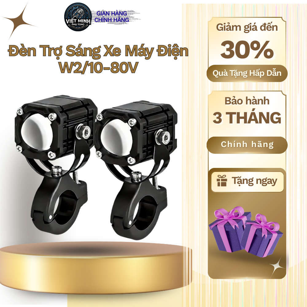 Đèn trợ sáng bi cầu mini W2 12-80V dành cho xe máy và xe điện tích hợp AUTO PASSING