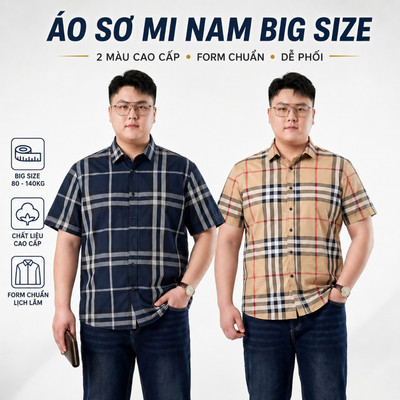 Áo Sơ Mi Cộc Tay Bigsize Nam 80-130kg AKYOO Cao Cấp, Co Giãn, Không Bai Mờ, Không Gây Khó Chịu - SM A THAN , A NAU