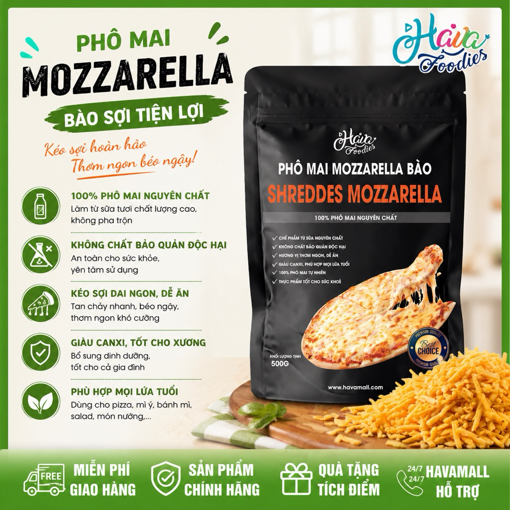 [CHỈ GIAO HCM] Phô Mai Mozzarella Bào Sợi 40% – Mozzarella Shredded Cheese
