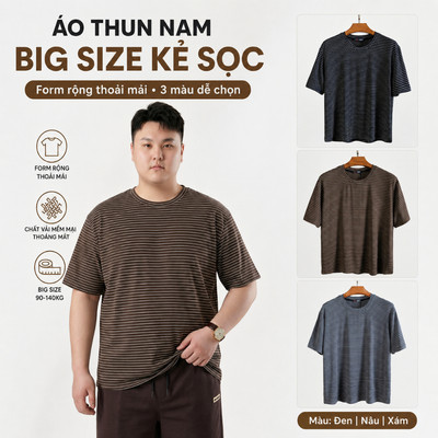 Áo Thun Nam Bigsize 80-140kg AKYOO Cao Cấp, Chất Liệu Cotton Co Giãn, Thoáng Mát - AT K NGANG , SOC, K THAN