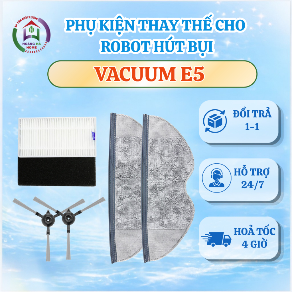 Phụ kiện tương thích cho robot hút bụi Vacuum E5 - Phụ kiện thay thế cho robot hút bụi lau nhà E5
