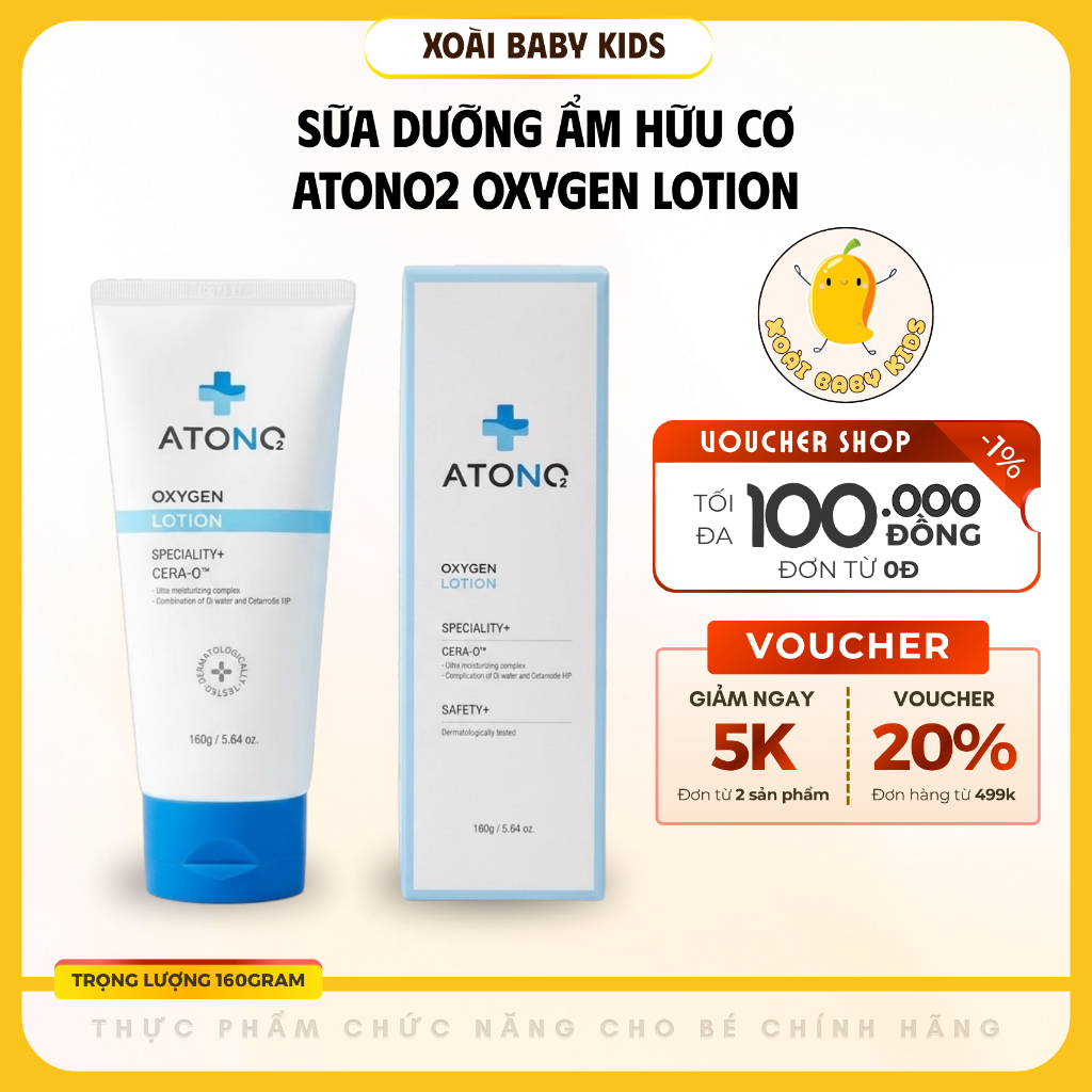 Sữa dưỡng ẩm Atono2 Oxygen Lotion cho bé 160g dưỡng ẩm sâu làm dịu da nhạy cảm chàm eczema