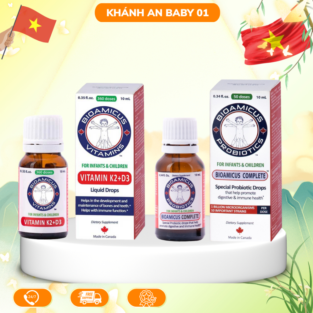 Bộ Đôi Men 10 Chủng & D3K2 Cho Bé - BioAmicus Complete 10 Chủng & BioAmicus Vitamin K2 & D3