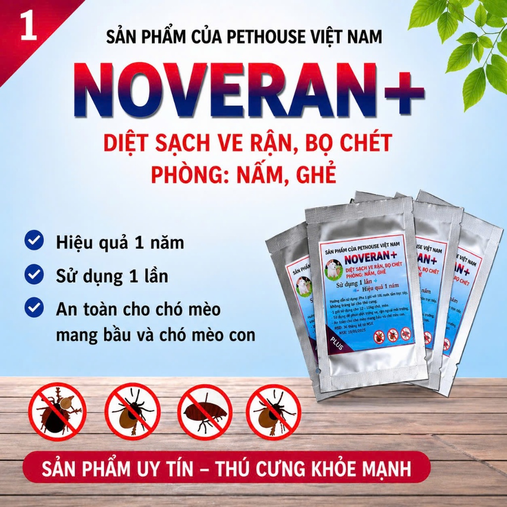 Diệt Ve Rận Cho Chó Mèo | Thuốc Tắm NOVERAN+ Ve Rận Bọ Chét | Phòng Nấm Ghẻ | Bột Pha Tắm Thú Cưng