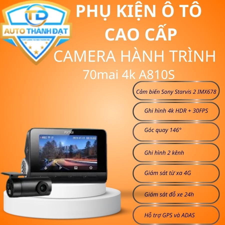 Camera hành trình 70mai A810S ghi hình 4K HDR - Bản quốc tế - Hỗ trợ Tiếng Việt