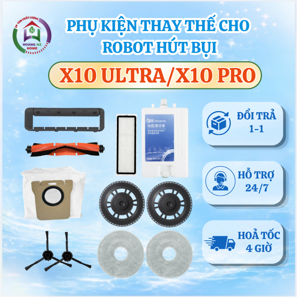 Phụ kiện tương thích cho robot hút bụi Dreame X10 Pro, X10 Ultra, Phụ kiện robot lau nhà Dreame X10 