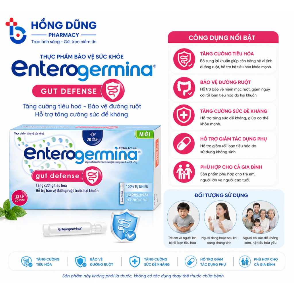 Enterogermina Gut Defense 2 Tỷ Bào Tử – Men Vi Sinh Hỗ Trợ Tiêu Hóa, Cân Bằng Hệ Vi Khuẩn Đường Ruột