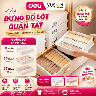 Hộp Đựng Đồ Lót Nhựa Chia Ngăn Siêu Dày DELI Có Khay Có Nắp Đa Năng Đựng Đồ Lót Tất Vớ Tiện Lợi