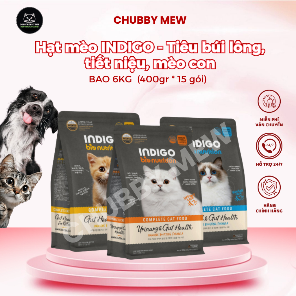 (INDIGO 6KG) Hạt mèo INDIGO 6kg tiêu búi lông, tiết niệu, mèo con-Chubby Mew