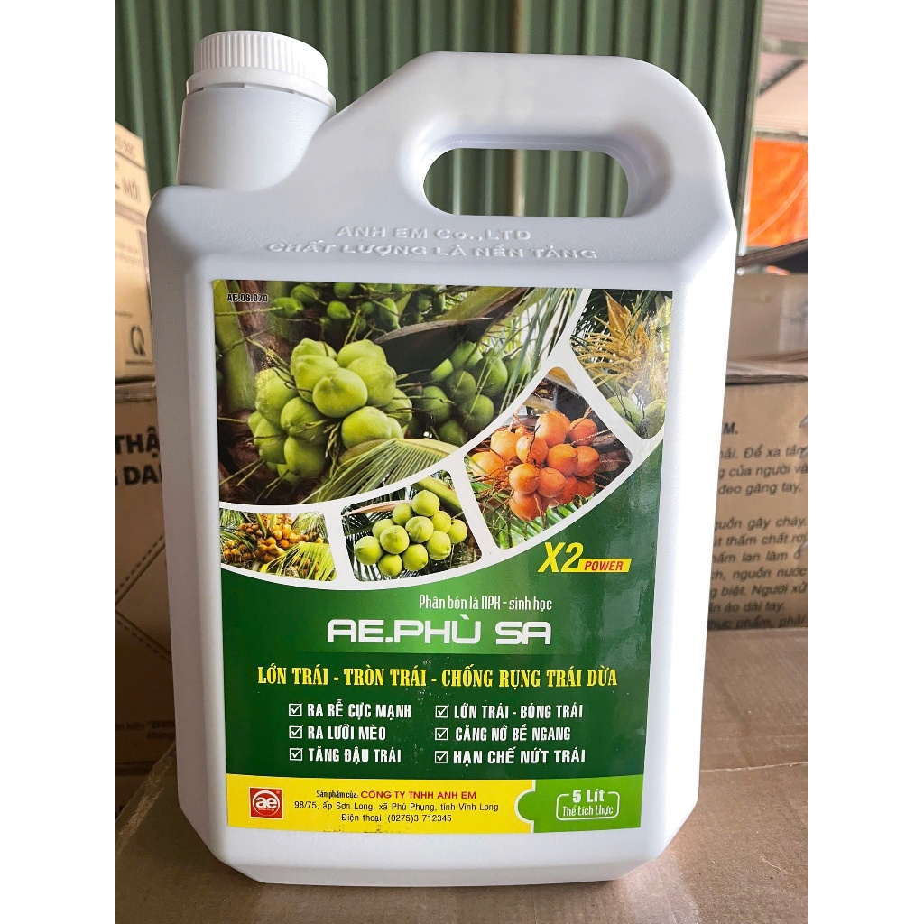AE. Phù sa can 5 lít dưỡng dừa, lớn trái bóng trái, hạn chế nứt trái, kích thích ra lưỡi mèo