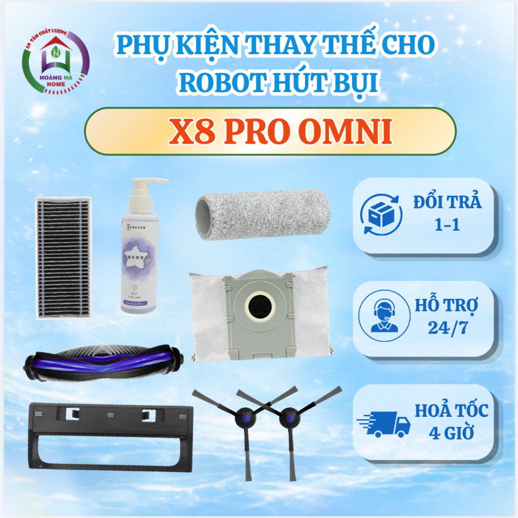 Phụ kiện robot X8 Pro Omni - Phụ kiện thay thế cho robot hút bụi X8 Pro Omni - Khăn lau, chổi, màng 