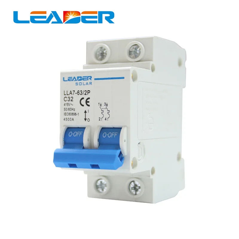Áp tô mát 2P 32A AC 415V, mã sản phẩm: LLA7-2P-63-32A-415V, hiệu: LEADER.
