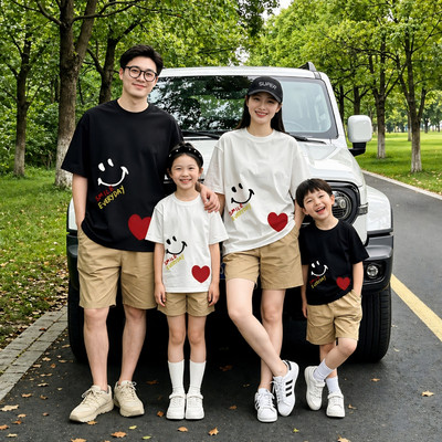 Áo phông gia đình 3,4,5 người in hình mặt cười chất liệu thun cotton mã Loza GĐ3599