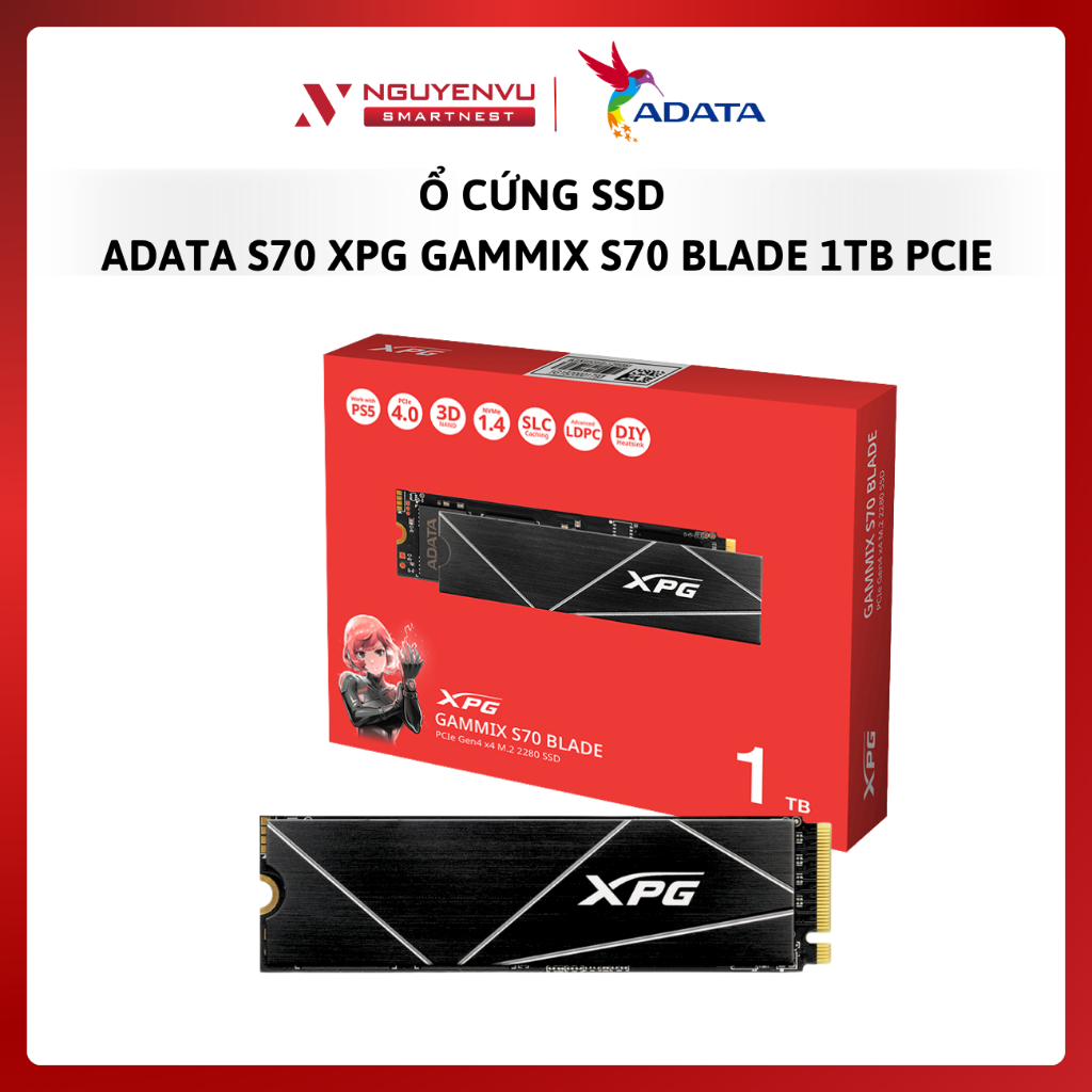 Ổ cứng SSD Adata XPG GAMMIX S70 BLADE 1TB - PCIe Gen4 x4 - Đọc 7.400MB/s - Hàng Chính Hãng