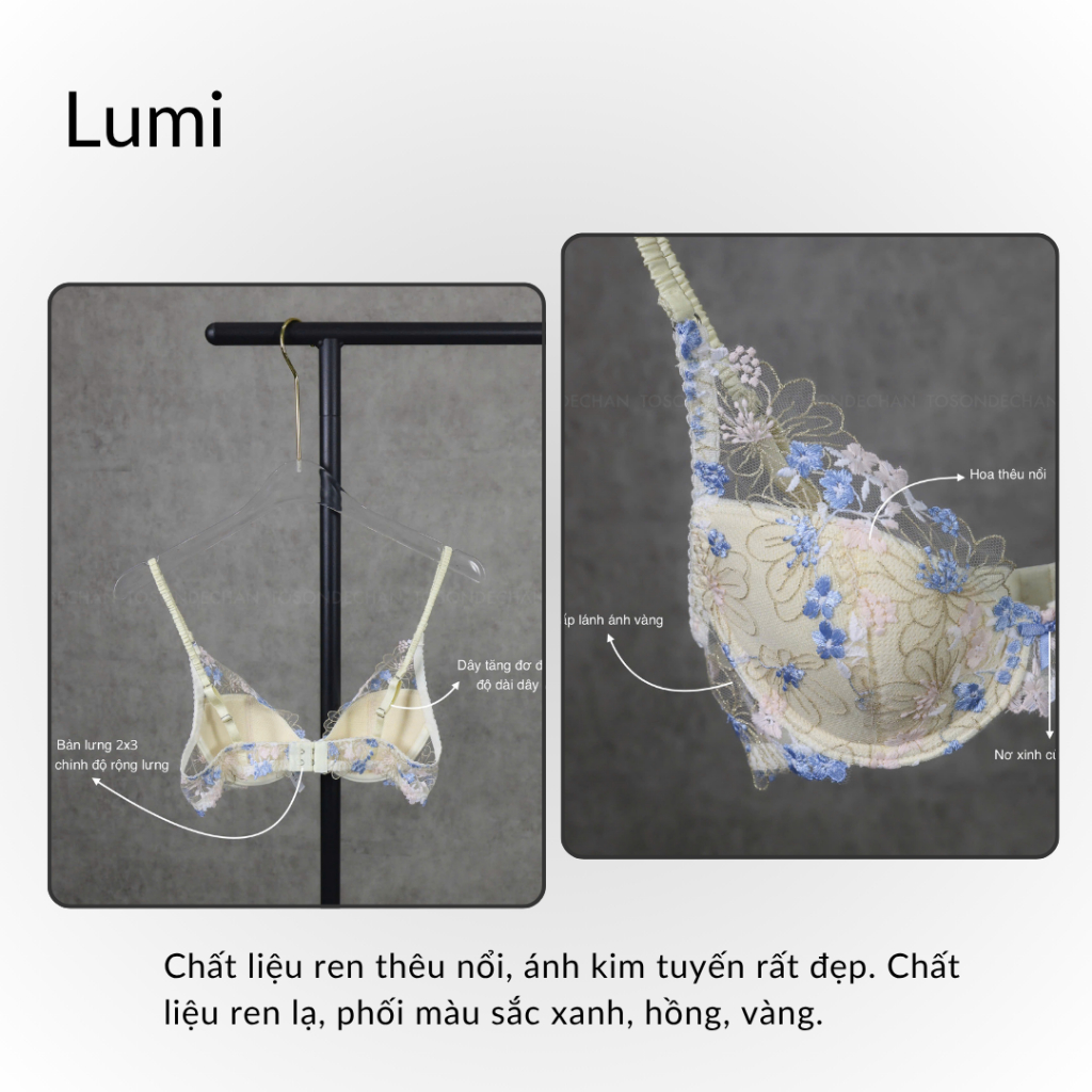 Bộ Đồ Lót Thiết Kế LUMI Ren Thêu Hoa Xinh Xắn, Mút Mỏng May Liền TOSONDECHAN (Hình Thật - Che Tên Sản Phẩm) | BigBuy360 - bigbuy360.vn