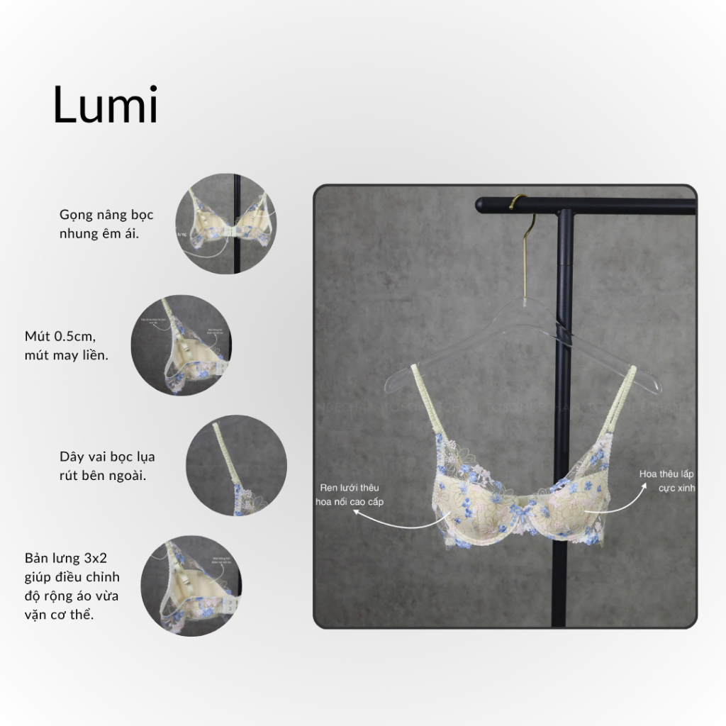 Bộ Đồ Lót Thiết Kế LUMI Ren Thêu Hoa Xinh Xắn, Mút Mỏng May Liền TOSONDECHAN (Hình Thật - Che Tên Sản Phẩm) | BigBuy360 - bigbuy360.vn