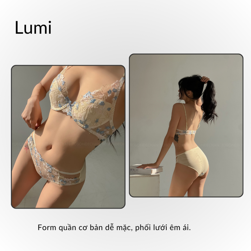 Bộ Đồ Lót Thiết Kế LUMI Ren Thêu Hoa Xinh Xắn, Mút Mỏng May Liền TOSONDECHAN (Hình Thật - Che Tên Sản Phẩm) | BigBuy360 - bigbuy360.vn