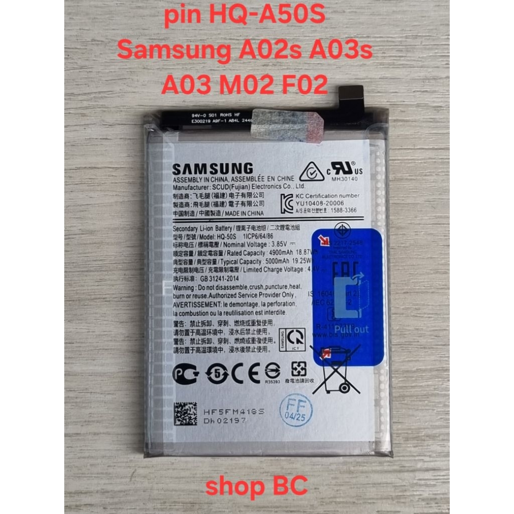 Pin Samsung A02s A03S A03 M02 F02 , mã pin HQ-50S 1ICP6/64/86 , dung lượng pin 5000mAh