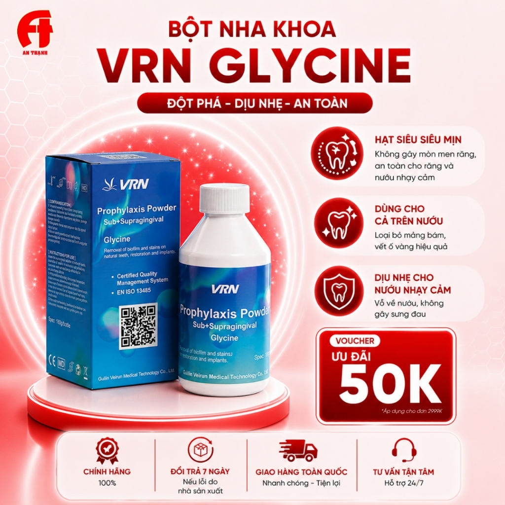 VRN Bột Nha Khoa Prophylaxis Powder Sub + Supragingival Glycine 160g - Giúp Làm Sạch Dịu Nhẹ Trắng S