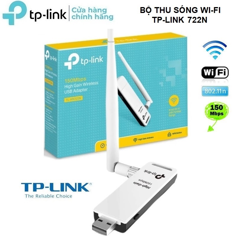 Bộ thu sóng Wifi USB TPLink 722N Chuẩn N 150Mbps - Chính hãng bảo hành 24 tháng