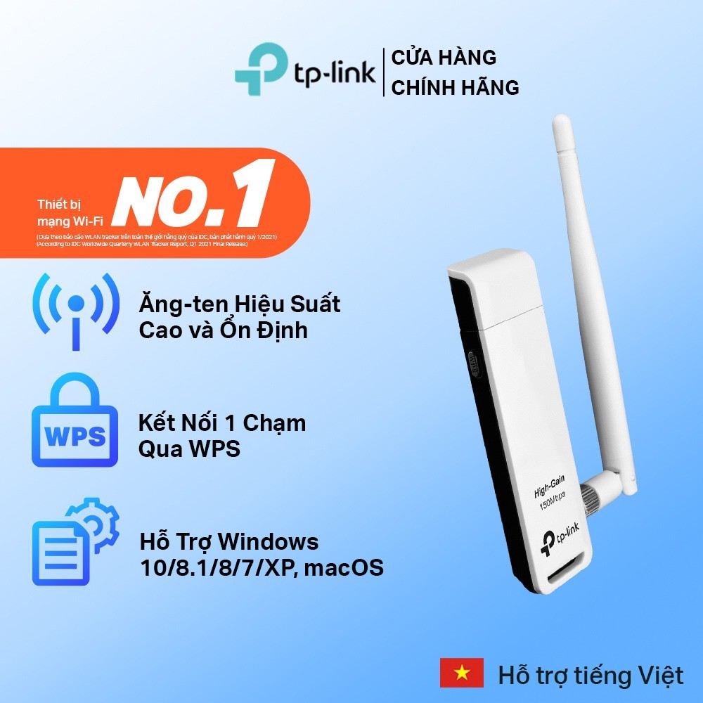 Bộ Thu Sóng WiFi USB TPLink 722N V4 (TP=LINK TL-WN722N V4) Chuẩn N 150Mbps - Bảo Hành 24 Tháng