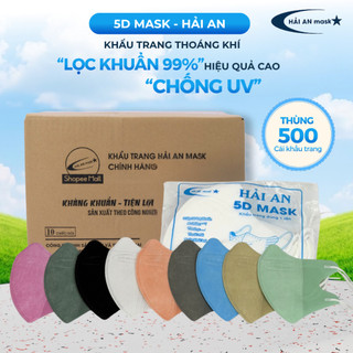 Thùng 500 Chiếc Khẩu Trang 5D HẢI AN MASK Chống Tia UV, Kháng Khuẩn Đủ Màu Sắc
