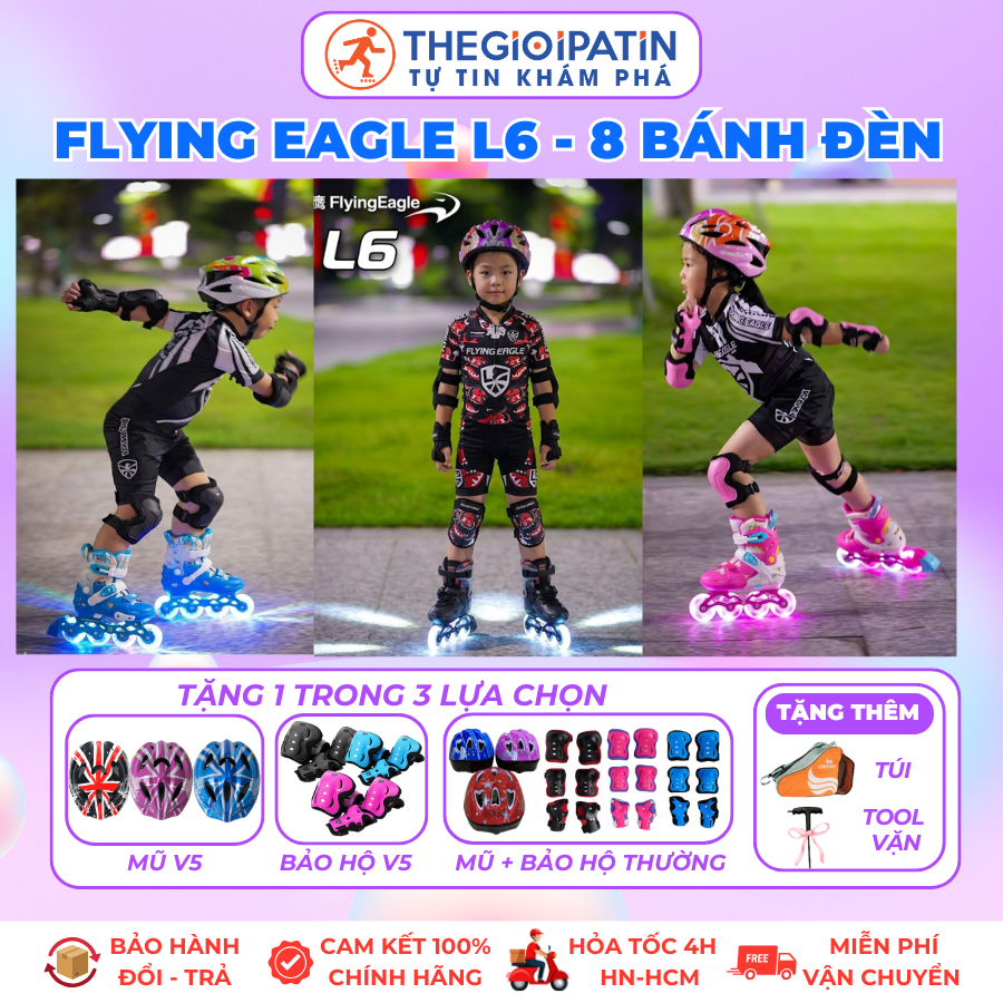 [ TẶNG ĐẦY ĐỦ BẢO HỘ] Giày Trượt Patin Trẻ Em Centosy Flying Eagle L6 Lumos Bản Đặc Biệt - Có 8 Bánh