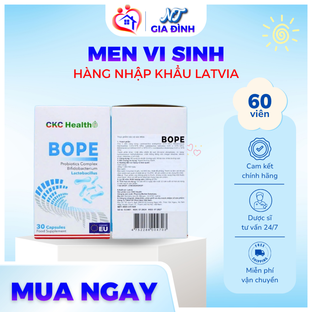Men vi sinh Bope CKC Health Latvia, bổ sung lợi khuẩn, hỗ trợ tiêu hóa, giảm đầy hơi, cân bằng đường