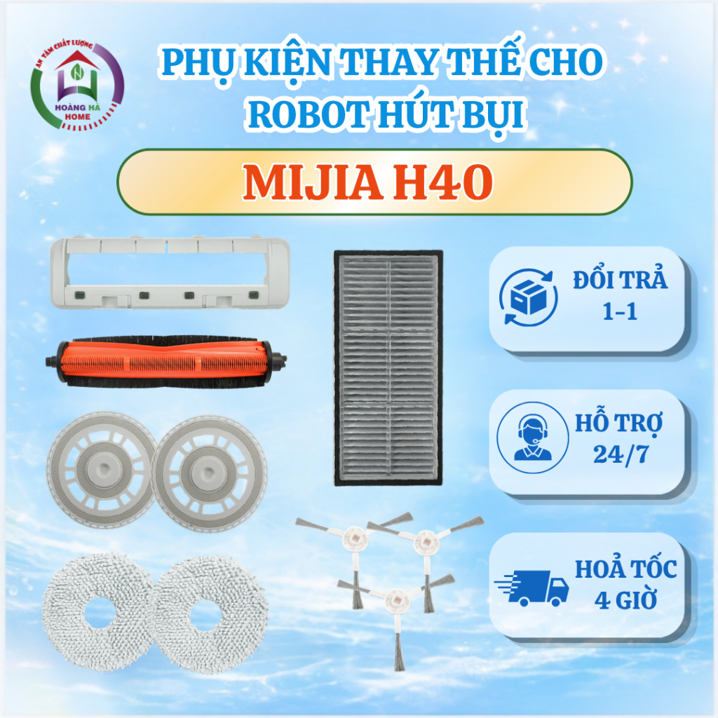 Phụ kiện robot hút bụi Mijia H40, Phụ kiện thay thế cho robot lau nhà Mijia H40 - Chổi, màng lọc, đế