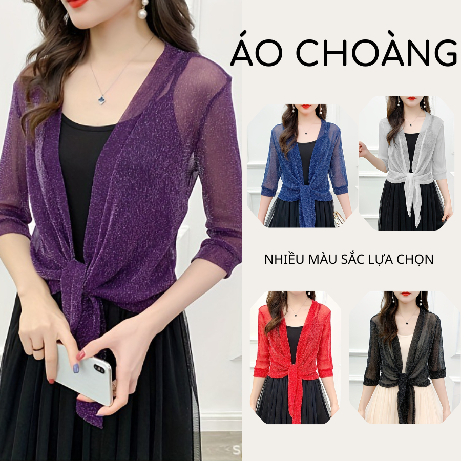 Áo lưới khoác ngoài sành điệu dành cho nữ, áo khoác cadigan nữ ngắn phía trước buộc dây July Store