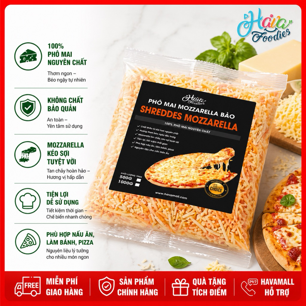 Phô Mai Bào Mix Cheddar Mozzarella Túi 500g