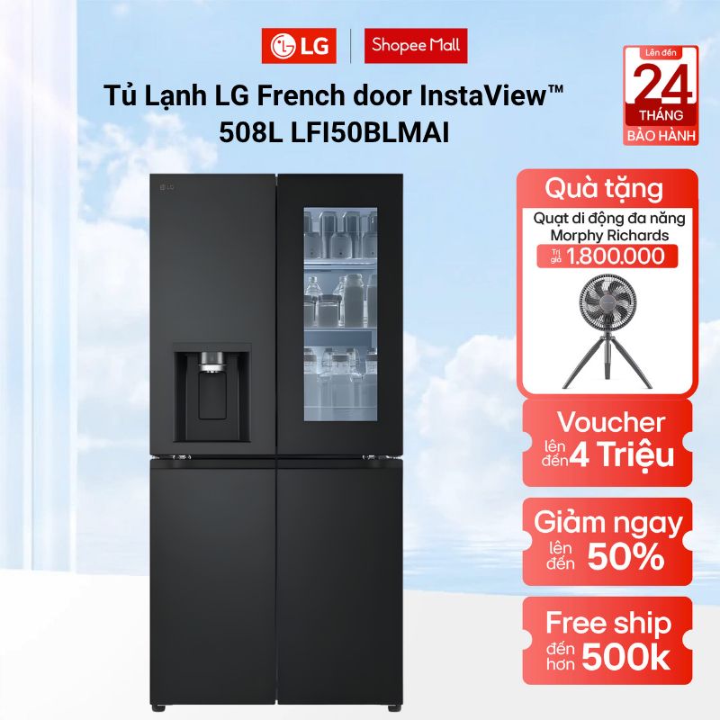 [Tặng quạt] - Tủ Lạnh LG French door InstaView™ màu đen 508L LFI50BLMAI
