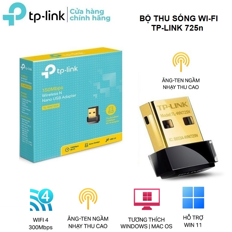 Bộ Thu Sóng WiFi USB TPLink 725N Chuẩn N 150Mbps, Bộ Chuyển Đổi USB WiFi TPLink 725N (TL-WN725N) Chu