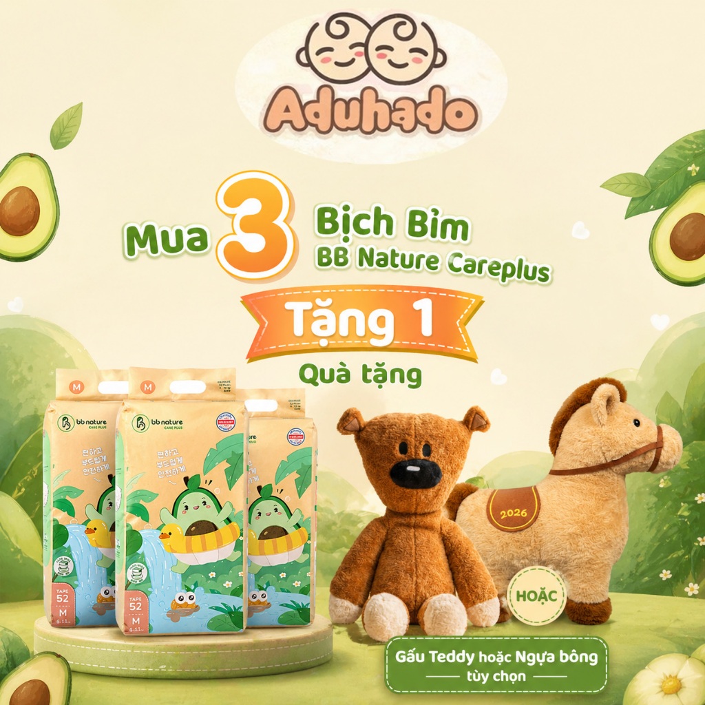 BB NATURE COMBO 3 TẶNG 1 Thú Bông ( Ngựa Bông -Gấu Bông Teddy- Lạc Đà Alpaca Tã Bỉm BB Nature (2)