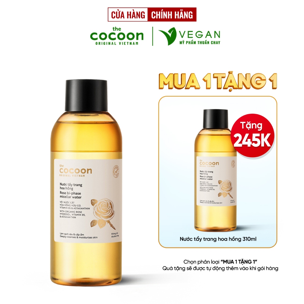 (Bản mới) Nước tẩy trang hoa hồng the cocoon vietnam 310ml Thuần chay