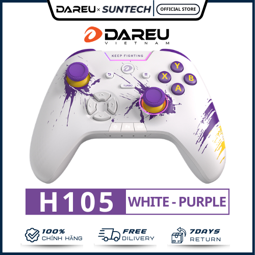 Tay Cầm Chơi Game DareU H105 - White Purple , LED RGB, Pin Khủng 930mAh, Phím Macro Chuyên Nghiệp