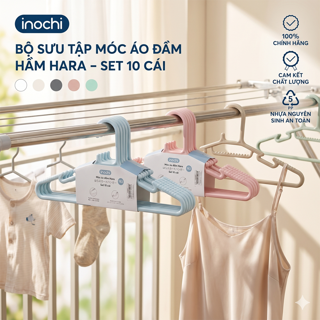 Set 10 Móc áo đầm Inochi MA 182, nhựa PP cao cấp không bong tróc, bền đẹp theo thời gian