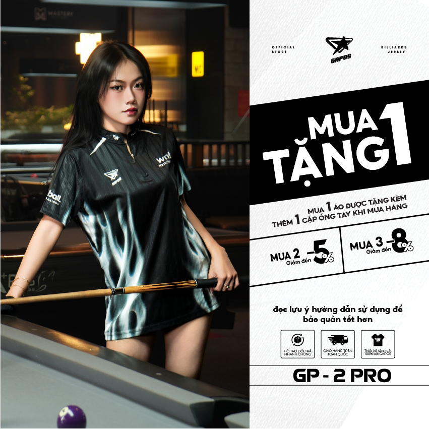 Áo Thun Billiards Chuyên Nghiệp Nam/Nữ Chất Vải Lấp Lánh Họa Tiết Đen Trắng Mã GP-2PRO