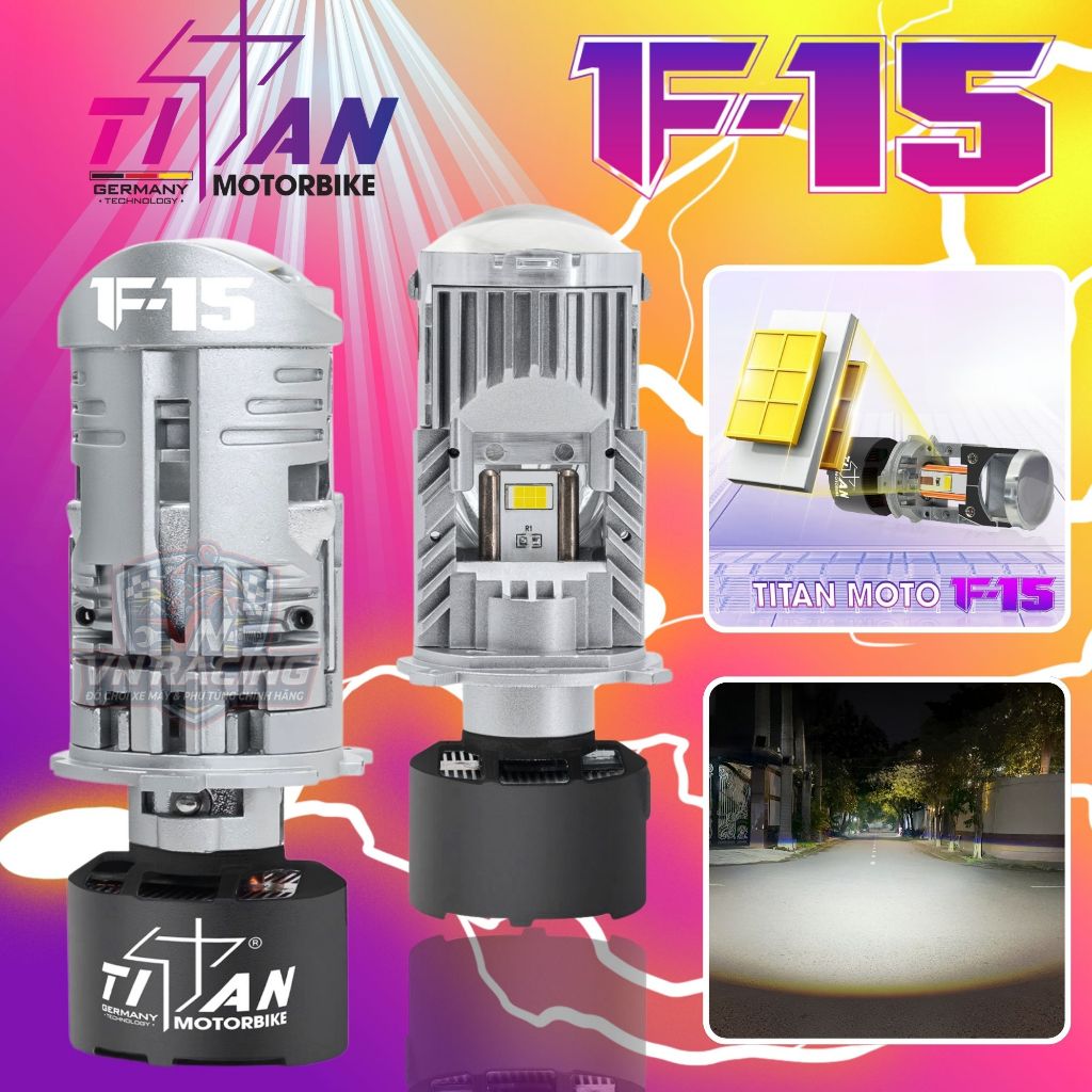 Đèn Pha LED Bi Cầu Titan F15 50W Chính Hãng Chân H4 Siêu Sáng Gắn Xe Máy Ánh Sáng Mạnh Lắp Như Zin