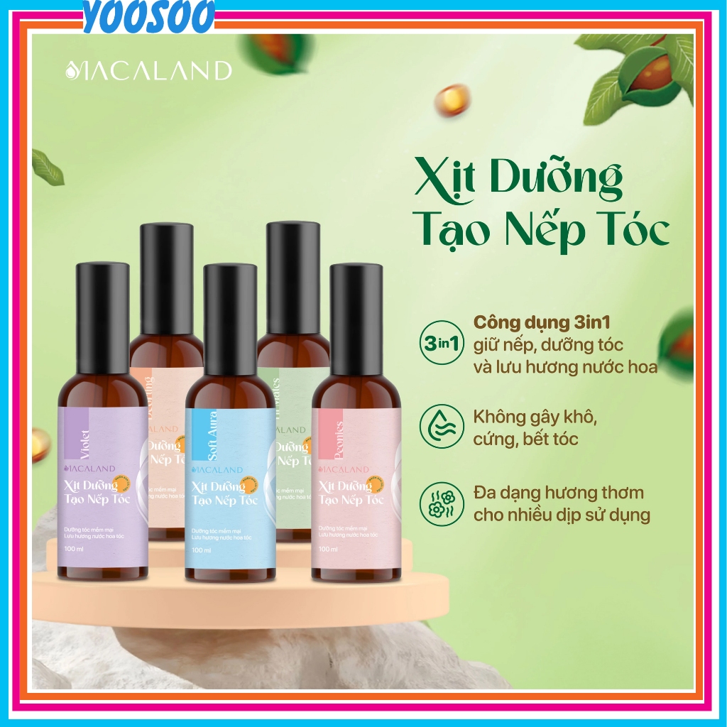 Xịt giữ nếp tóc tạo kiểu tóc uốn duỗi và dưỡng tóc 2in1 100ml MACALAND lưu hương lâu - YOOSOO MALL