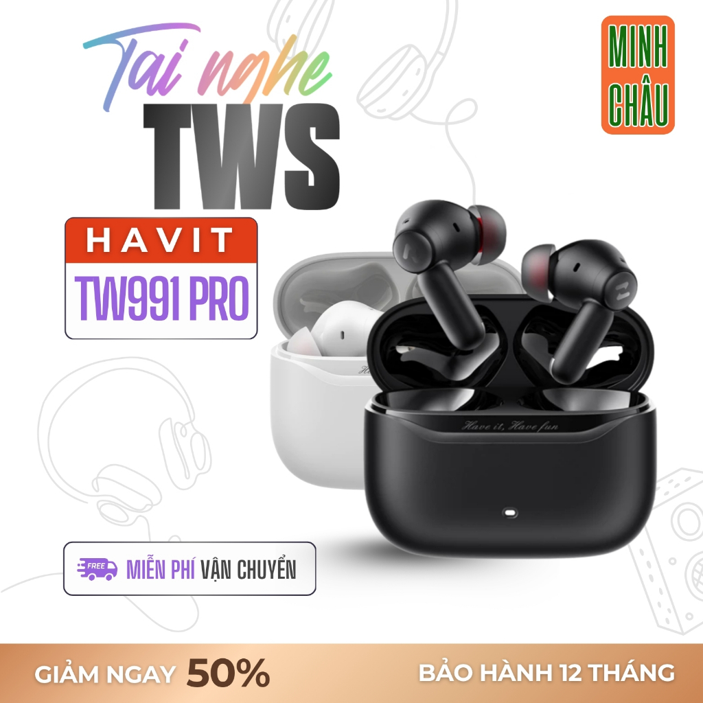 Tai Nghe TWS HAVIT SPACE NC01T (TW991 PRO), BT 6.0 Hybrid ENC + ANC -45dB, App Havit Life, Nghe Nhạc