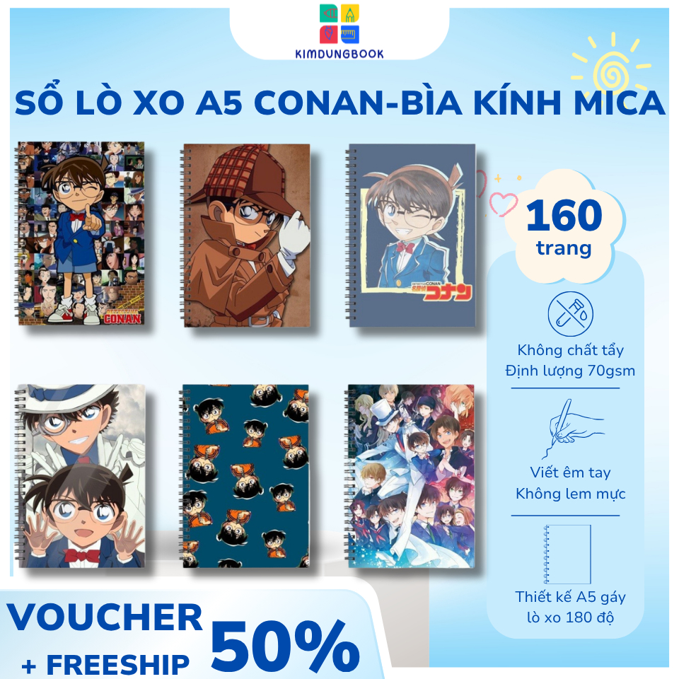Phong Cách Mới A5 Notebook Mika Glass Cover Ngang Thám Tử Lừng Danh Conan Xoắn Notebook 120 Trang-80